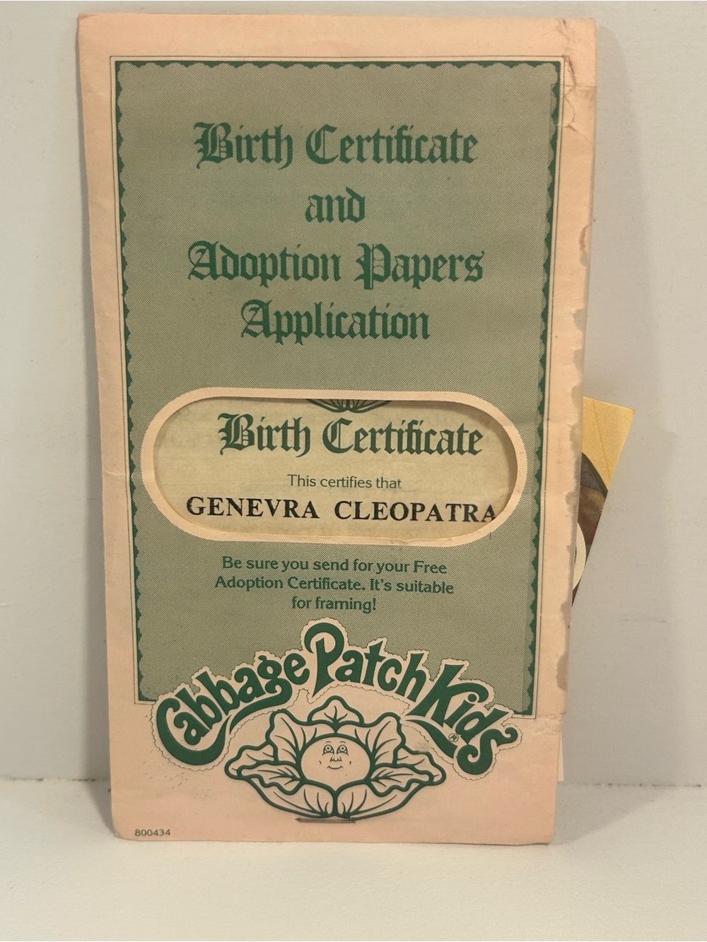 1985 Cabbage Patch Kids Genevra Cleopatra Doll Birth Certificate Adoption Papers - Picture 11 of 16